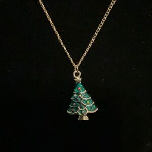 Festive Green and Gold Christmas Tree Necklace